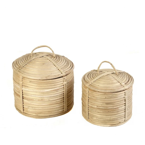 Δοχείο Με Καπάκι Σετ 2τμχ Ξύλινο Natural 21x21x14εκ./17x17x12εκ. ESPIEL KAG404