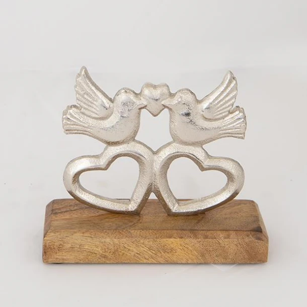 Διακοσμητικό Επιτραπέζιο Πουλιά-Καρδιές Ξύλινο-Μεταλλικό Ασημί-Natural 20x5x18εκ. ESTHETI 752-11603