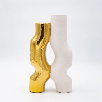 Βάζο Κεραμικό Λευκό-Χρυσό 15,5x6,5x27,5εκ. ESTHETI 819-00714