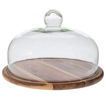 Δίσκος Σερβιρίσματος Ξύλινος Με Γυάλινο Καπάκι Natural-Διάφανο 29x21εκ. iliadis 91912