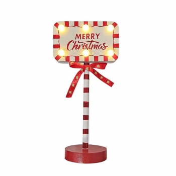 Χριστουγεννιάτικη Πινακίδα Ξύλινη Με 6Led Μπαταρίας 11x7x23εκ. Xmas 93-3521