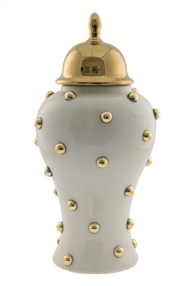 Βάζο Κεραμικό Με Καπάκι Λευκό-Χρυσό 22x45εκ. Zen Collection 24.2.49736