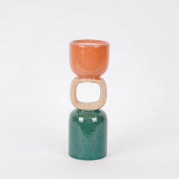 Κηροπήγιο Κεραμικό Πράσινο-Μπεζ-Σομόν 9x26εκ. ESTHETI 752-25061