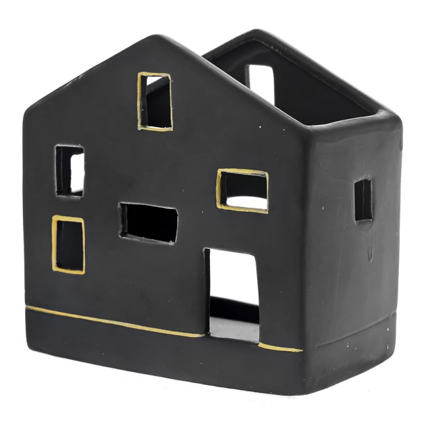 Κηροπήγιο Κεραμικό Σπίτι Μαύρο-Χρυσό iliadis 10x6x10εκ. 81478