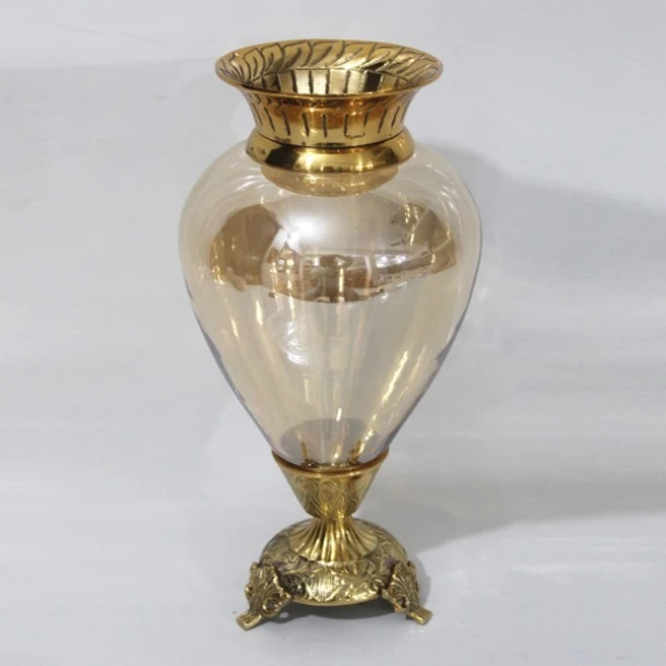 Βάζο Γυάλινο-Μεταλλικό Αντικέ Χρυσό-Μελί 17x33εκ. ESTHETI 819-00433