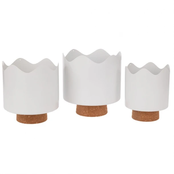 Κασπώ Μεταλλικό Σετ 3τμχ Λευκό Με Φελλό 19x21εκ.-17x19εκ.-14x17εκ. iliadis 93105