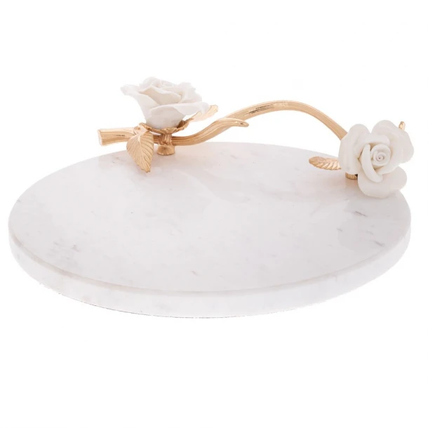 Διακοσμητικός Δίσκος Κεραμικός Με Λουλούδια & Χρυσό Χερούλι 23x20x5,5εκ. iliadis 92618