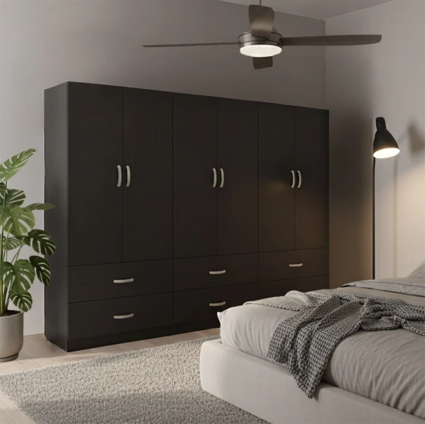 Ντουλάπα εξάφυλλη με συρτάρια Lego pakoworld wenge 240x42x180εκ