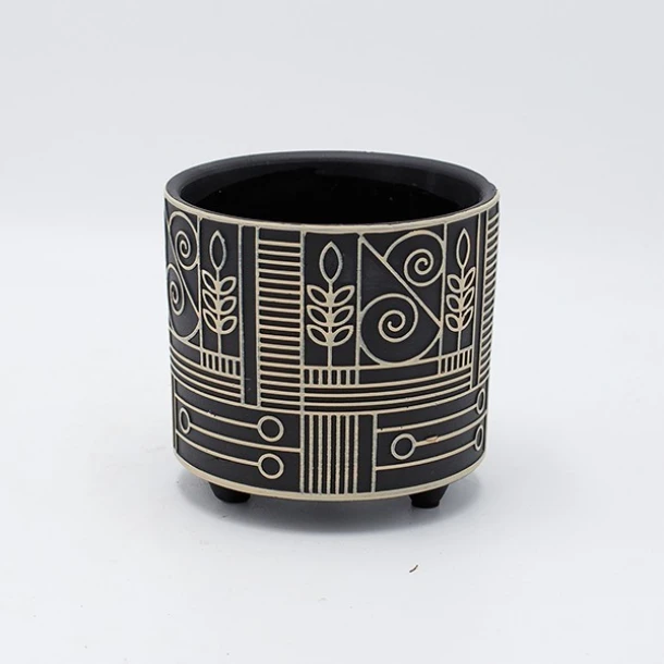 Κασπώ Κεραμικό Μαύρο-Μπεζ 12x11,5εκ. ESTHETI 819-00494