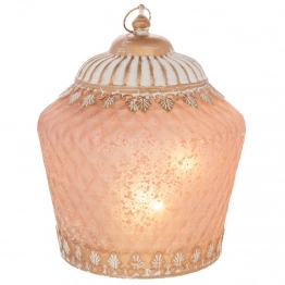 Φαναράκι Γυαλινό-Μεταλλικό Ροζ Με Led Φως 15x15x19εκ. iliadis 92585