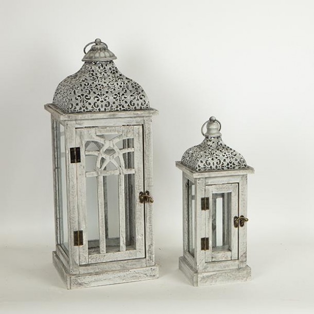 Φανάρι Σετ 2τμχ Ξύλινο-Μεταλλικό Γκρι 22x22x54,5εκ.-14x14x37,5εκ. ESTHETI 752-10018