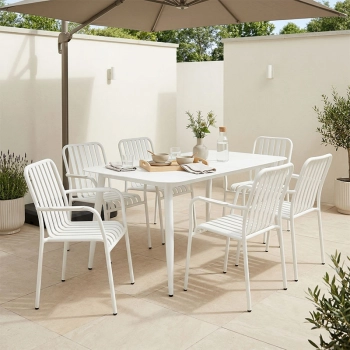 Τραπεζαρία Heven Vista pakoworld σετ 7τεμ λευκό αλουμίνιο 150x80x72εκ