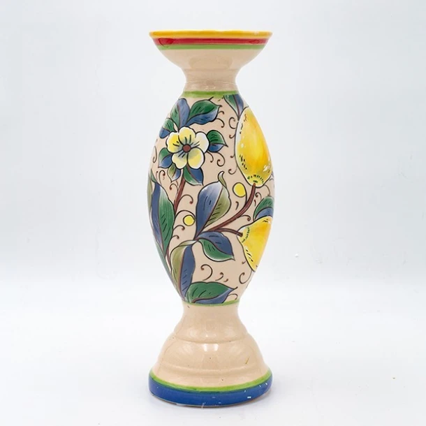 Κηροπήγιο Κεραμικό Μπεζ-Multi Με Λεμόνια 10,2x30εκ. ESTHETI 819-00182