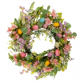 Πασχαλινό Στεφάνι Με Λουλούδια & Αυγά Πολύχρωμα Φ55x9εκ. iliadis 89773