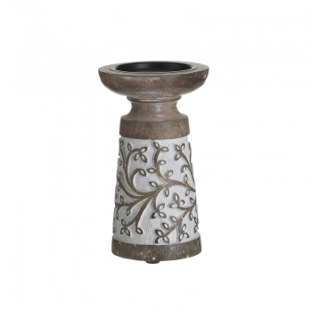 Κηροπήγιο Ξύλινο Αντικέ Μπεζ-Λευκό inart 10x18εκ. 3-70-459-0029