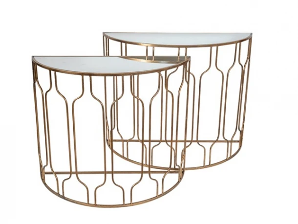 Κονσόλα Σετ 2τμχ Μεταλλική Οβάλ Χρυσή Με Τζάμι Καθρέπτη 100x41x80,5εκ.-90x36x75,5εκ. Zen Collection 25.55.52271