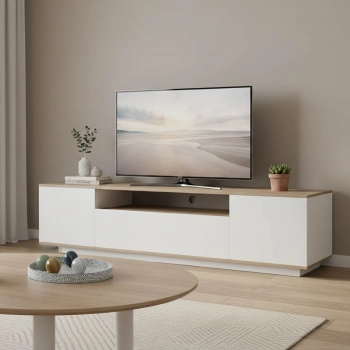 Έπιπλο τηλεόρασης Winey pakoworld σε sonoma-λευκή απόχρωση 180x44.5x44.5εκ