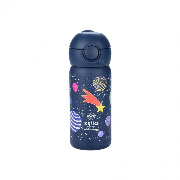 Θερμός Παιδικό Ανοξείδωτο Με Καλαμάκι Cosmic Voyagers 350ml-7x7x18εκ. Save The Aegean Estia 01-23478