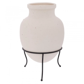 Βάζο Κεραμικό Λευκό Με Μεταλλικό Μαύρο Τρίποδο 25x25x38εκ. iliadis 92103