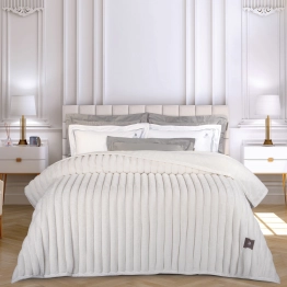 Κουβέρτα Faux Fur-Flannel Υπέρδιπλο 220x240εκ. Premium 3477 Λευκό Greenwich Polo Club