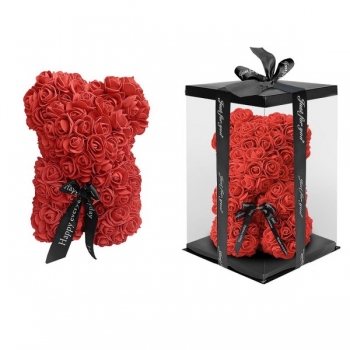 Αρκουδάκι Κόκκινο από Τεχνητά Τριαντάφυλλα σε Κουτί 34εκ. Homie 22-2984