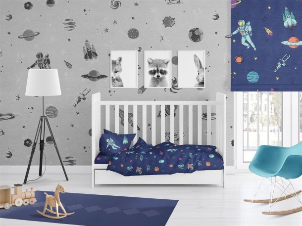 Πάπλωμα Παιδικό Βαμβακερό Κούνιας 120x160εκ. Space 189 Blue DimCol