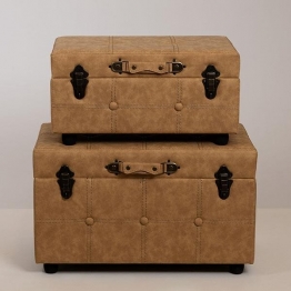 Μπαούλο Σετ 2τμχ Ξύλινο-PU Μπεζ 61x37x37εκ.-51x30x26εκ. ESTHETI 752-28020