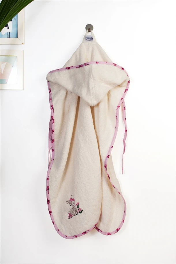 Κάπα Με Κέντημα Bebe 75x85εκ. Deer 198 Ecru-Pink Dimcol