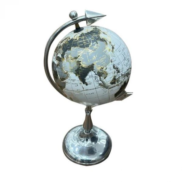 Διακοσμητική Επιτραπέζια Υδρόγειος Μεταλλική Ασημί-Λευκή 20,3x43,2εκ. ESTHETI 819-00333