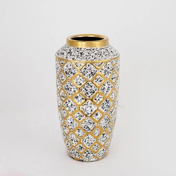 Βάζο Κεραμικό Λευκό-Χρυσό-Μαύρο 13x13x25εκ. ESTHETI 752-20051