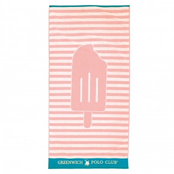 Πετσέτα Θαλάσσης Βαμβακερή 70x140εκ. Beach Towels 3892 Ροζ-Τυρκουάζ-Λευκή Greenwich Polo Club Junior