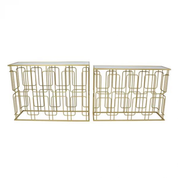 Κονσόλα Σετ 2τμχ Μεταλλική-Γυάλινη Χρυσή 107x35,5x79,5εκ./101,5x30,5x74εκ. ESTHETI 750-39565