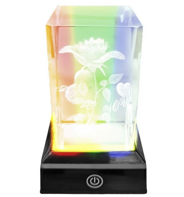 Κρύσταλλος Τριαντάφυλλο Love Σε Βάση RGB 6,5x6,5x10,5εκ. Homie 22-3095