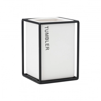 Ποτηροθήκη Κεραμική-Μεταλλική Λευκή-Μαύρη Cage 8,5x12εκ. Estia 02-30025