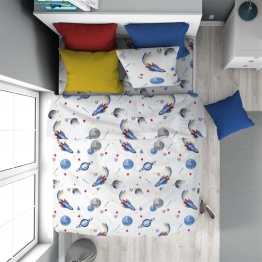 Πάπλωμα Παιδικό Βαμβακερό Μονό 160x240εκ. Space Mission 184 White-Blue DimCol 32111123051