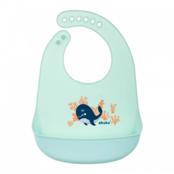 Σαλιάρα Σιλικόνης Mε Τσεπάκι Φάλαινα akuku A0505