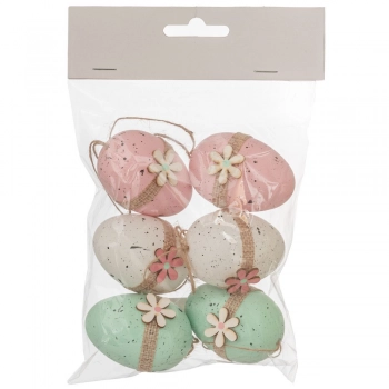 Πασχαλινά Διακοσμητικά Αυγά Σετ 6τμχ Πλαστικά Ροζ-Βεραμάν-Λευκά 4x6εκ. iliadis 89480