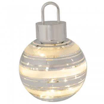 Χριστουγεννιάτικη Διακοσμητική Μπάλα Γυάλινη Με Led Μπαταρίας Λευκή-Ασημί Φ12εκ. iliadis 90923