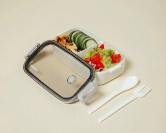 Φαγητοδοχείο Πλαστικό Με Πηρούνι & Κουτάλι Λευκό 21x12x10εκ. Loene Homla 218076