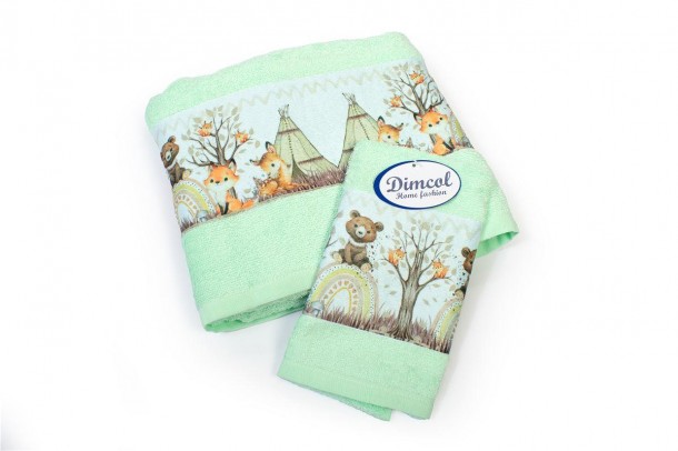 Σετ Πετσέτες 2τμχ Μπεμπέ Βαμβακερές Forest Animals 337 Mint DimCol