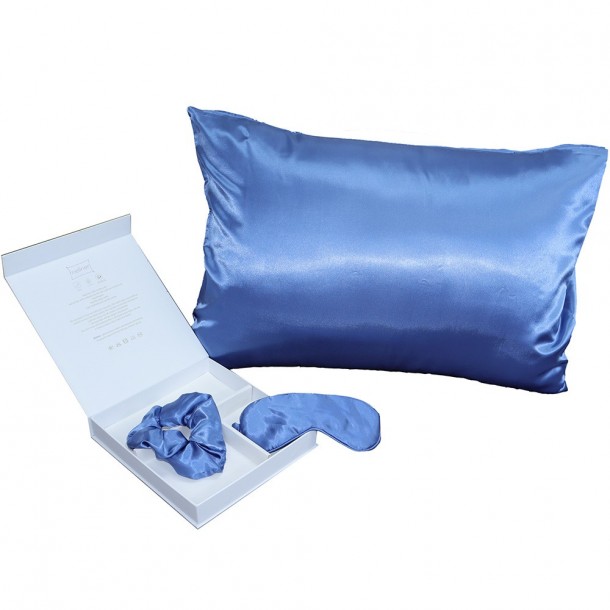 Σετ Ύπνου 3τμχ Pure Silk Μαξιλαροθήκη-Μάσκα Ύπνου-Λαστιχάκι Μαλλιών Blue Melinen 20004966