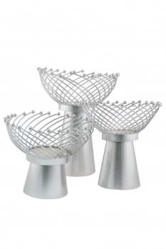 Σετ 3τμχ Διακοσμητικό Επιτραπέζιο-Φρουτιέρα Μεταλλικό Ασημί 20x35εκ./25x30εκ./30x25εκ. Zen Collection 24.4.49460