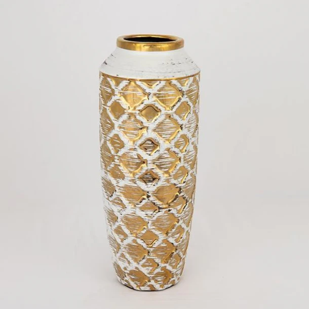 Βάζο Κεραμικό Λευκό-Χρυσό 12,5x12,5x27,5εκ. ESTHETI 752-20063