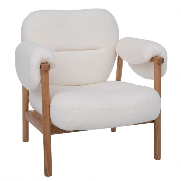 Πολυθρόνα Ξύλινη Καφέ Με Κρεμ Μπουκλέ Ύφασμα 83x80x84εκ. iliadis 92160