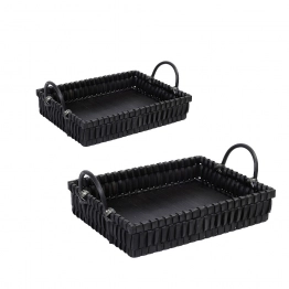 Καλάθι Σετ 2τμχ Με Λαβές Ψάθινο Μαύρο 43x33x9εκ.-38x27x9εκ. ESPIEL XYP503