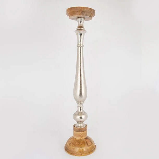 Κηροπήγιο Ξύλινο-Μεταλλικό Ασημί-Natural 17x74εκ. ESTHETI 752-23025