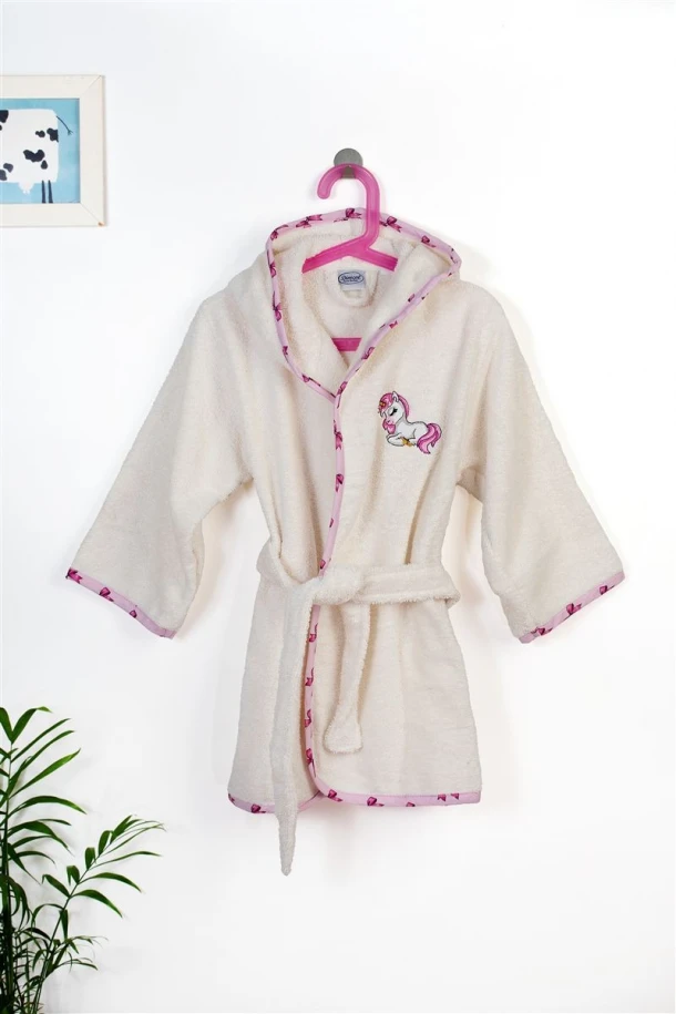 Μπουρνούζι Παιδικό Με Κουκούλα Βαμβακερό Unicorn 189 Ecru-Pink Size 02 DimCol