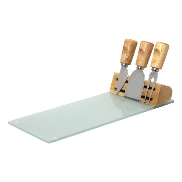 Πλατώ Σερβιρίσματος Τυριών Σετ 4τμχ Γυάλινο Matte-Ξύλινο 30x14εκ. Lotos Cryspo Trio 65.000.143