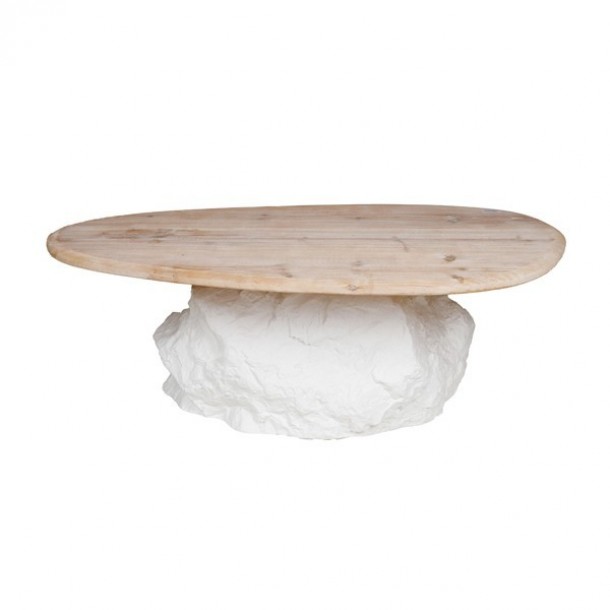 Τραπεζάκι Σαλονιού Ξύλινο-Polyresin Λευκό-Natural 105x63x35εκ. ESTHETI 810-00020