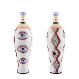 Βάζο Κεραμικό Λευκό Με Γαλάζια Μάτια 14,5x14,5x36,5εκ. ESTHETI 819-00191
